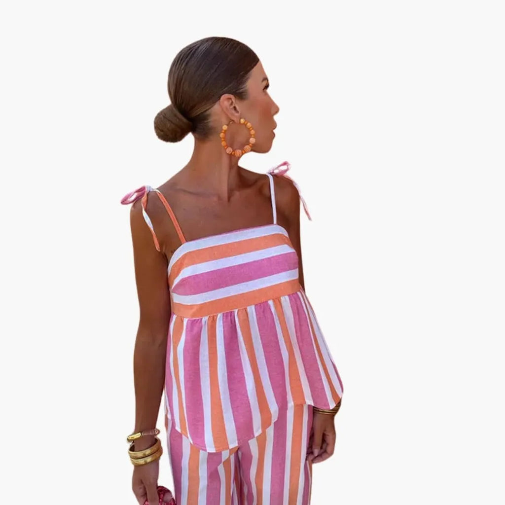 Womenâ€™s Top Set with Tie Straps and Striped Design