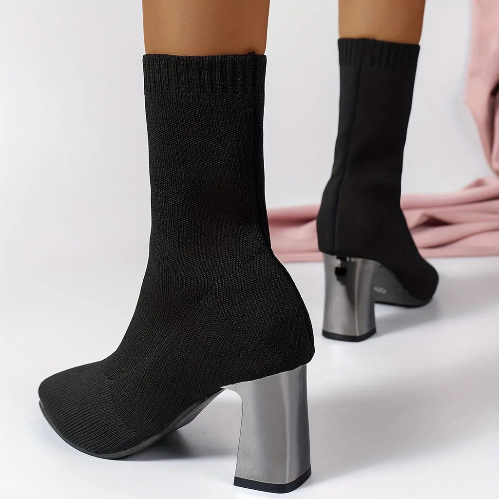 Elegante Strick-Ankle Boots mit Absatz