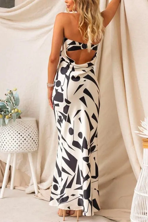 Geometric Printed Tube Top Maxi Party Dress