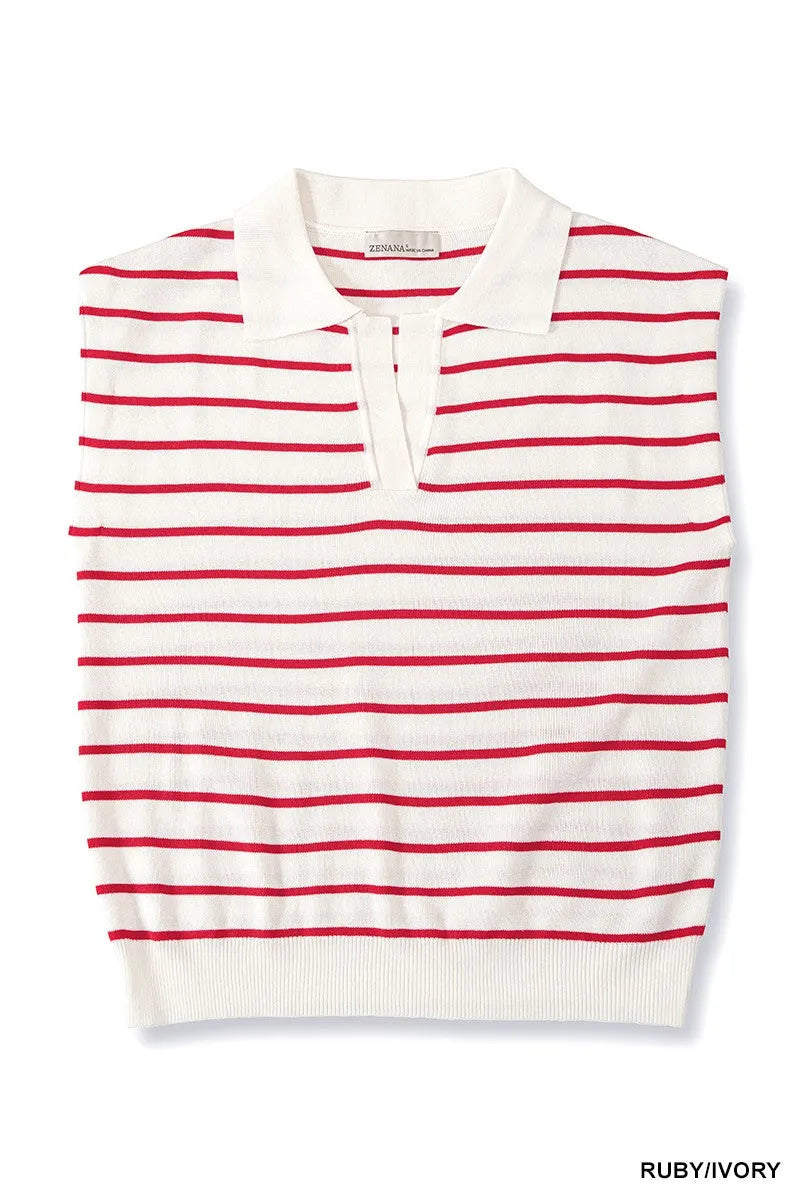 Zenana Viscose Striped Collared Sweater Vest