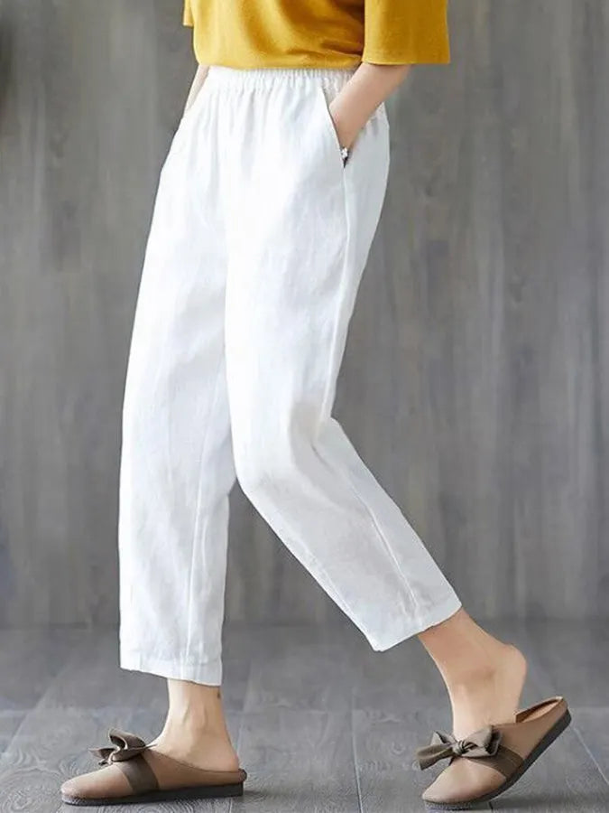 Ladies cotton linen high waist slim casual harem pants