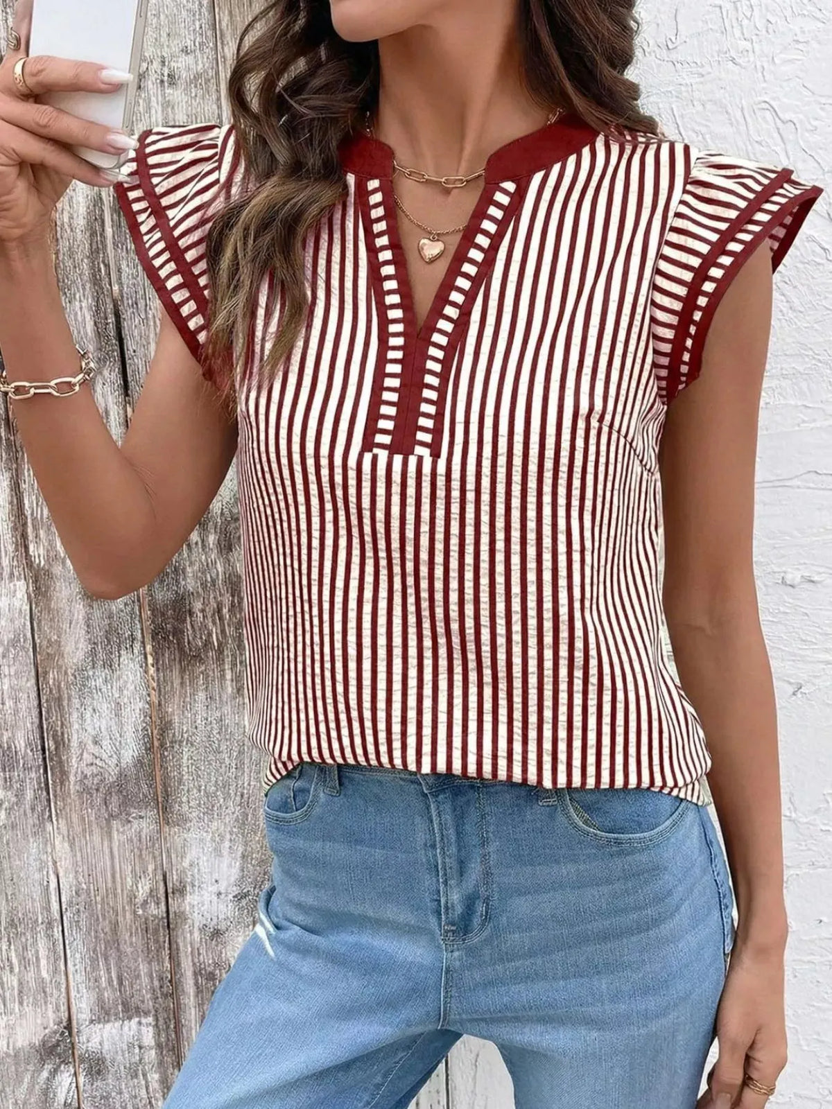 Striped Ruffle Sleeve Blouse