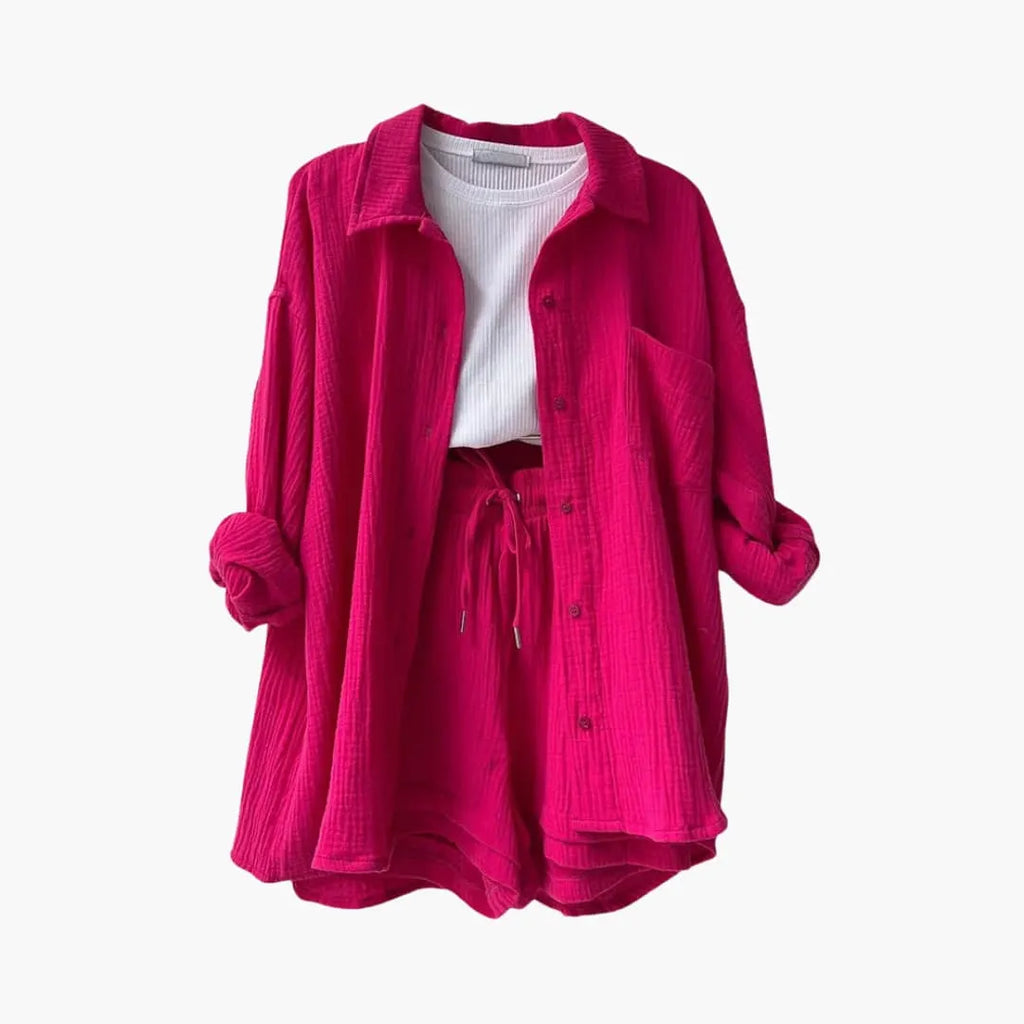 Womenâ€™s Two-Piece Set with Relaxed Shirt and Shorts