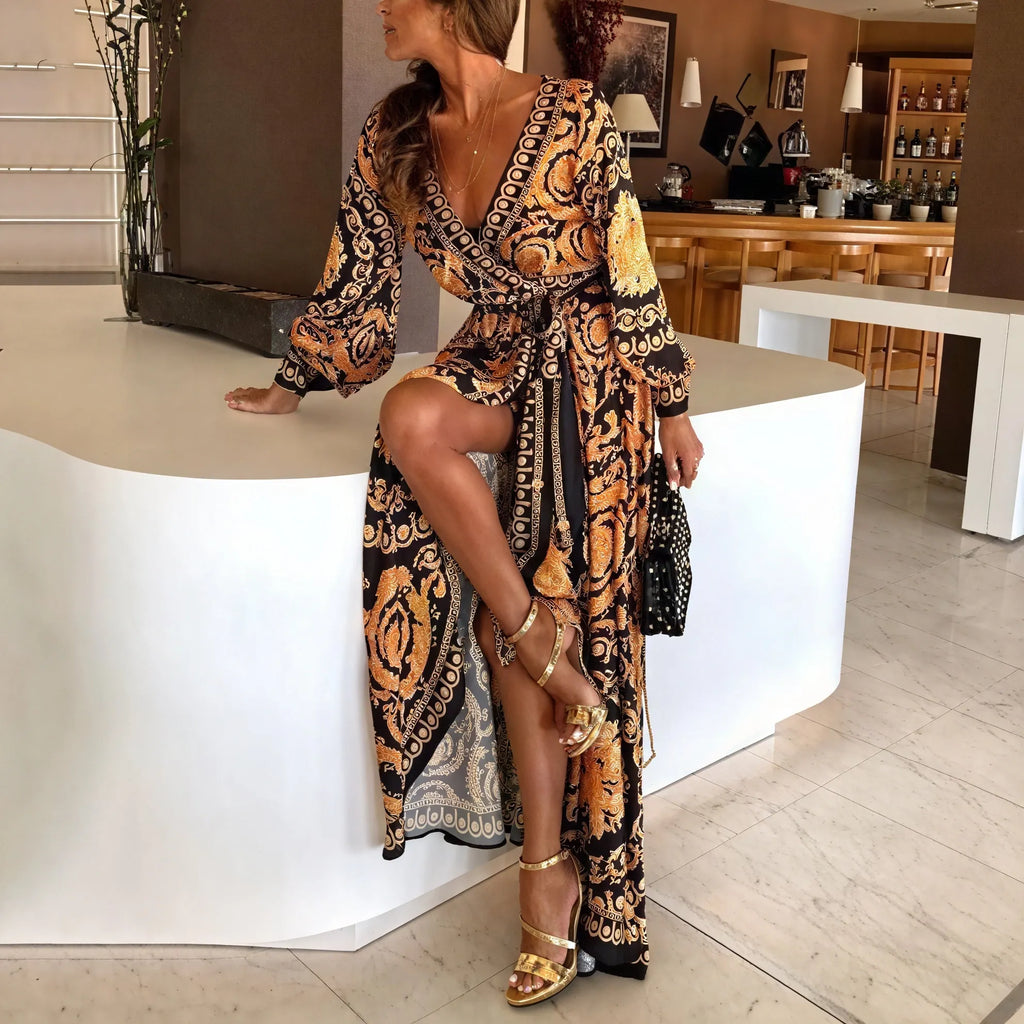 Elegantes Maxikleid mit raffiniertem Muster