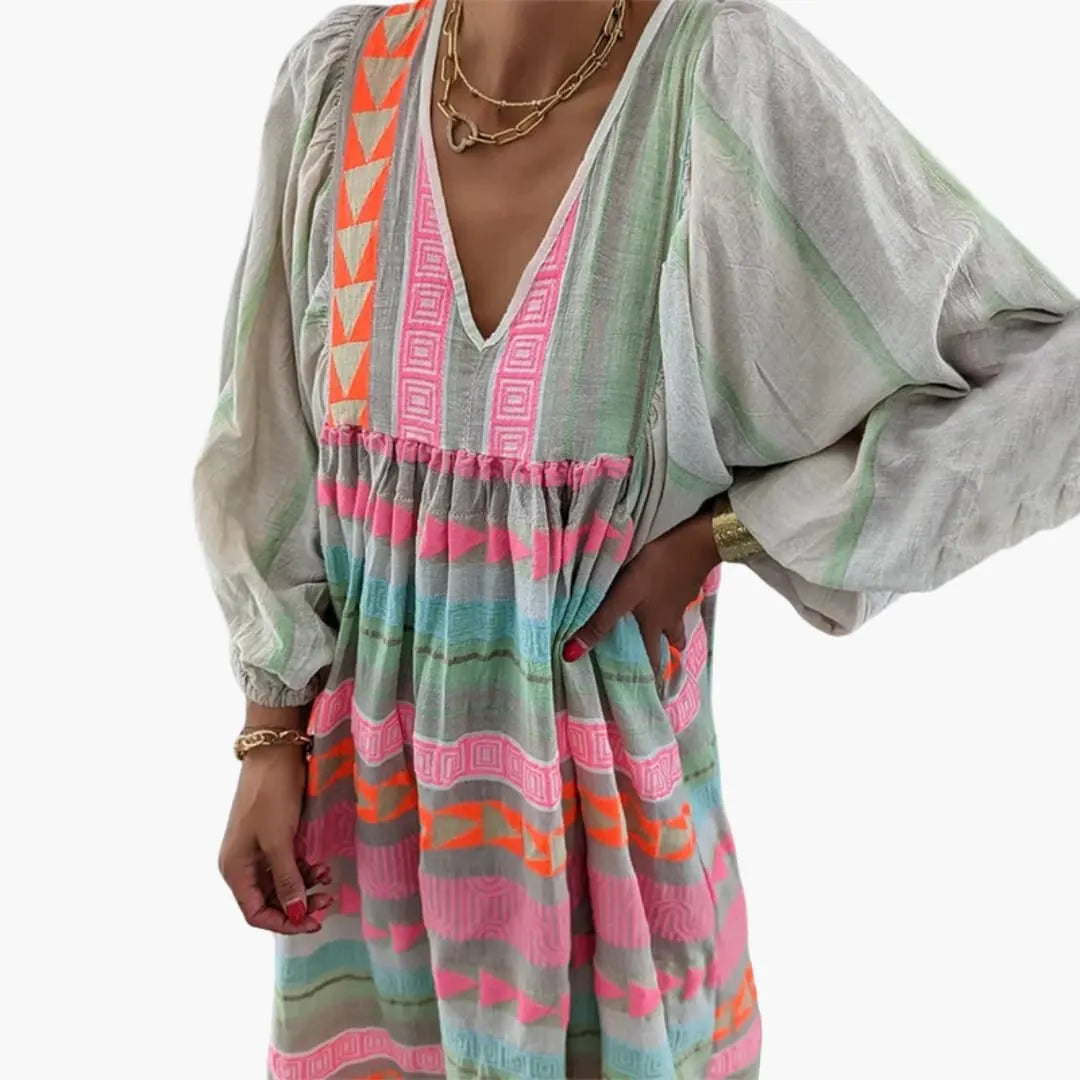 Womenâ€™s Sundress with V-Neck and Puff Sleeves