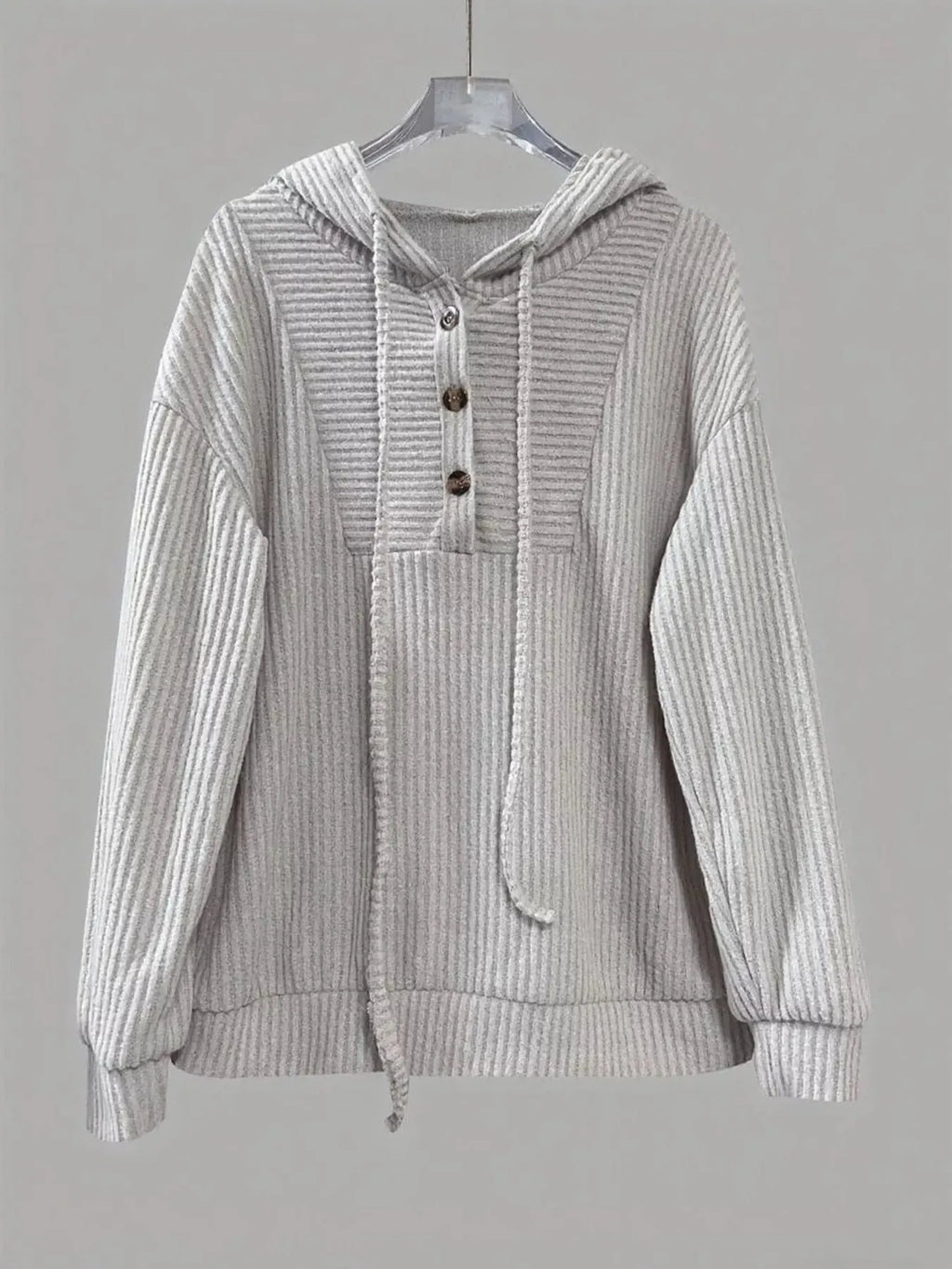 Button-Front Drawstring Hoodie