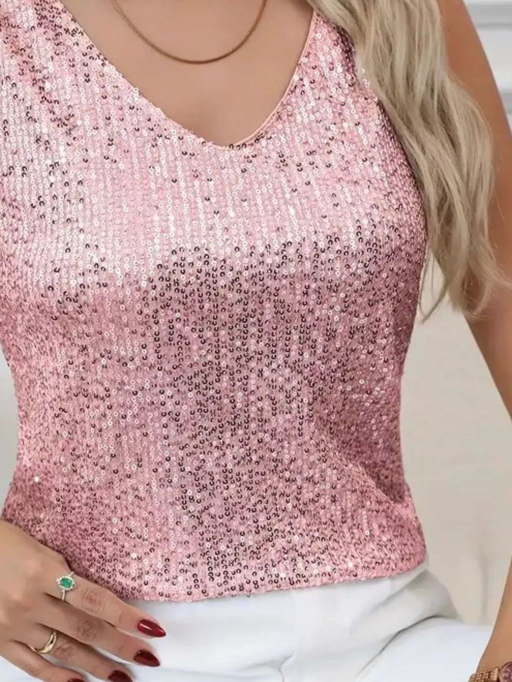 Sequin V-Neck Tank Top