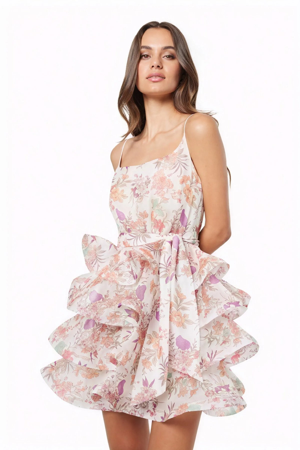 Sommerliches Kleid mit Blumenmuster & Rüschen
