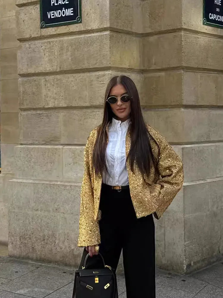 SARAH | Casual Bomberjack Met Gouden Pailletten – Comfort Meets Glamour
