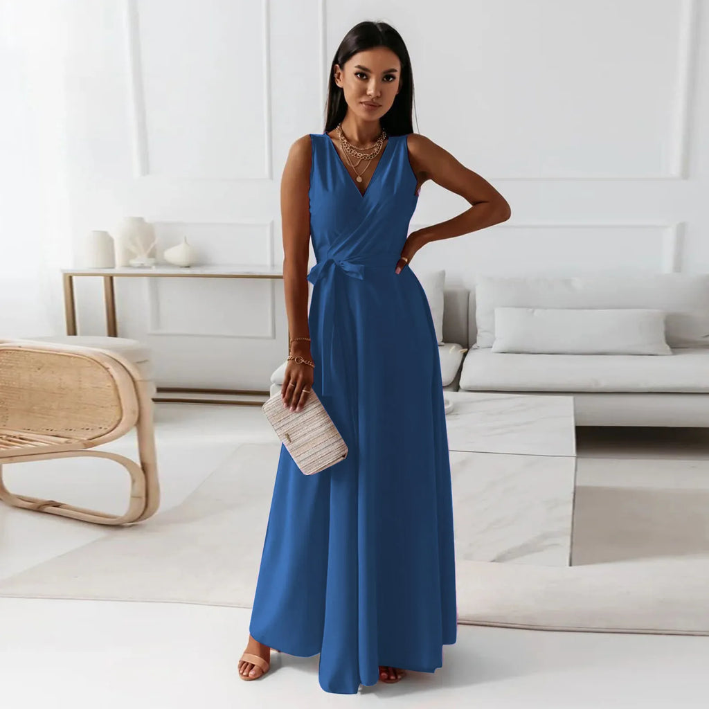 Elegantes Maxikleid fÃ¼r Damen â€“ Ã„rmelloses V-Ausschnitt Abendkleid in Uni-Farben, Langes Kleid fÃ¼r Hochzeit & Sommerfeste