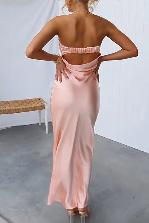 Strapless Tube Backless Satin Maxi Dress
