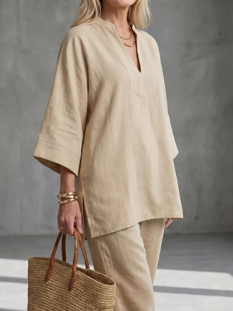 Georgiana | V Neck Tunic Gathered Trouser Set