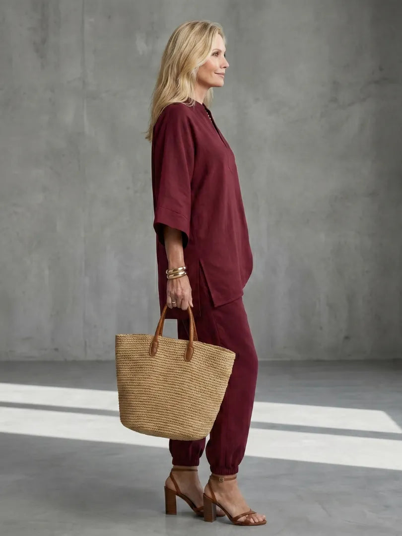 Georgiana | V Neck Tunic Gathered Trouser Set