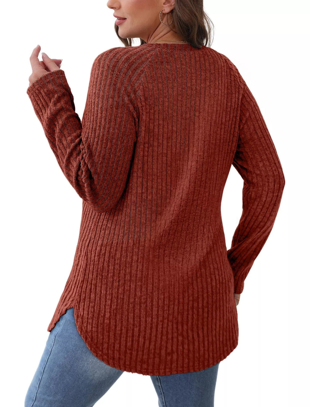 Casual Ribbed Knit Long Sleeve T-Shirt