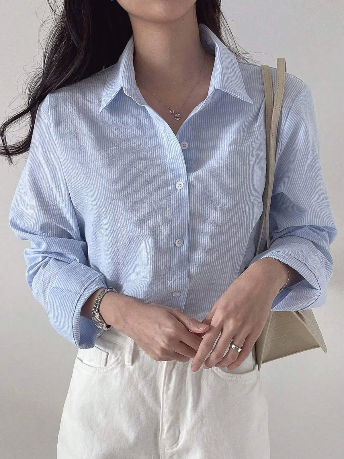 Blusa Feminina Manga Longa Modelo Camisa Azul