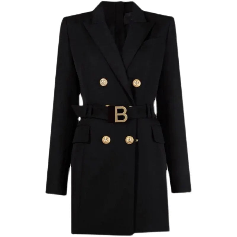Damen-Blazerkleid mit Taillengürtel und Knopfdetails