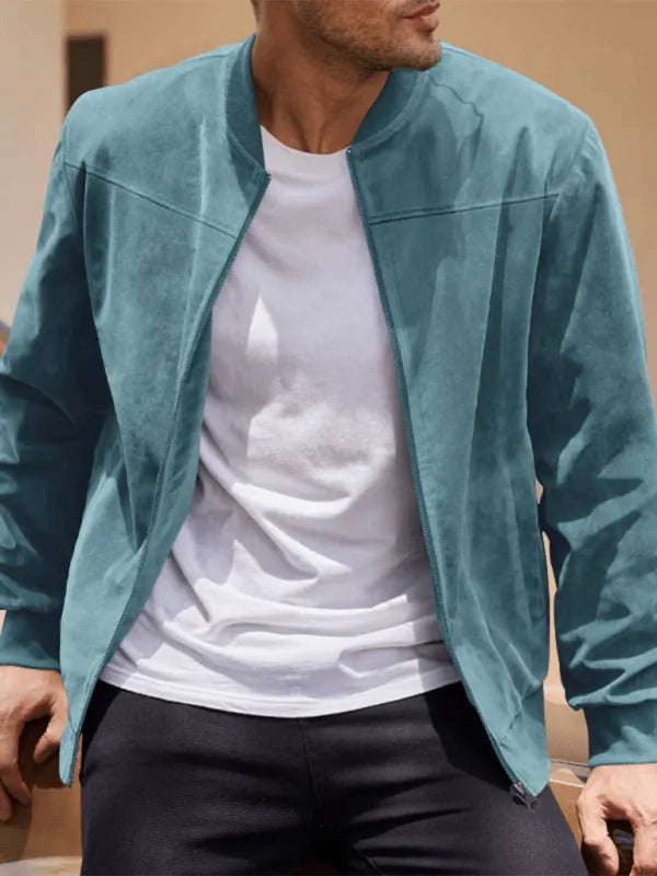 Wildleder Retro ReiÃŸverschluss Herrenjacke Bomberjacke