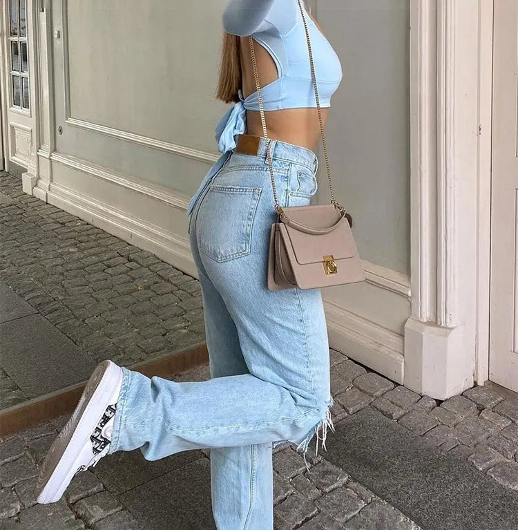 Damen Baggy-Jeans mit hoher Taille und weitem Bein