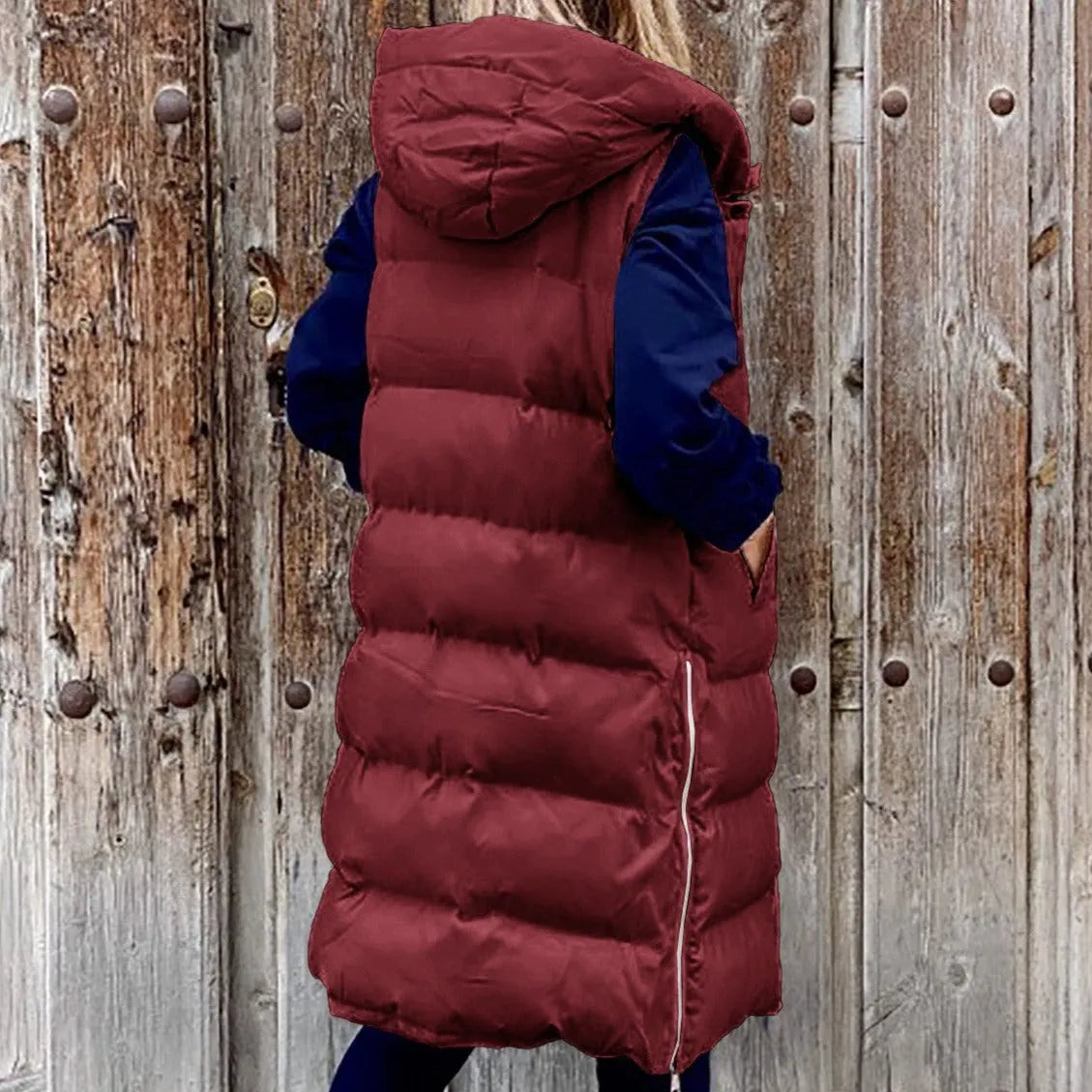 Kapuze Lange Weste Lässig Mode Einreihig Jacke