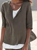 MERILYN | Zomerse Dames Blouse Met Halve Mouwen - V Hals Met Knoop Sluiting