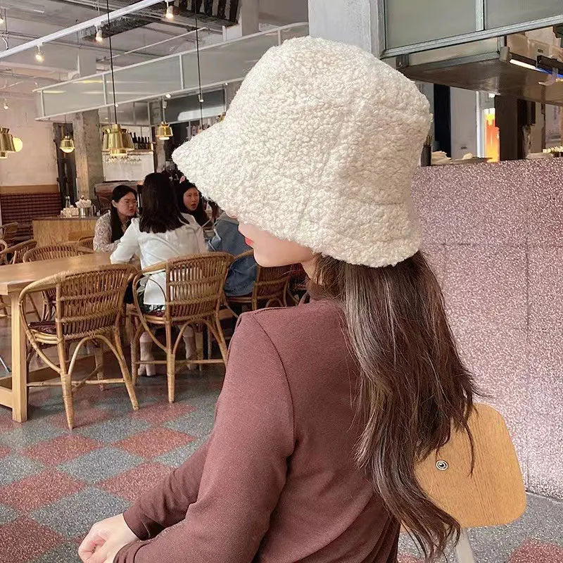 Damen-Lammwoll-Bucket-Hut Warme Outdoor-Panama-MÃ¼tze fÃ¼r Frauen