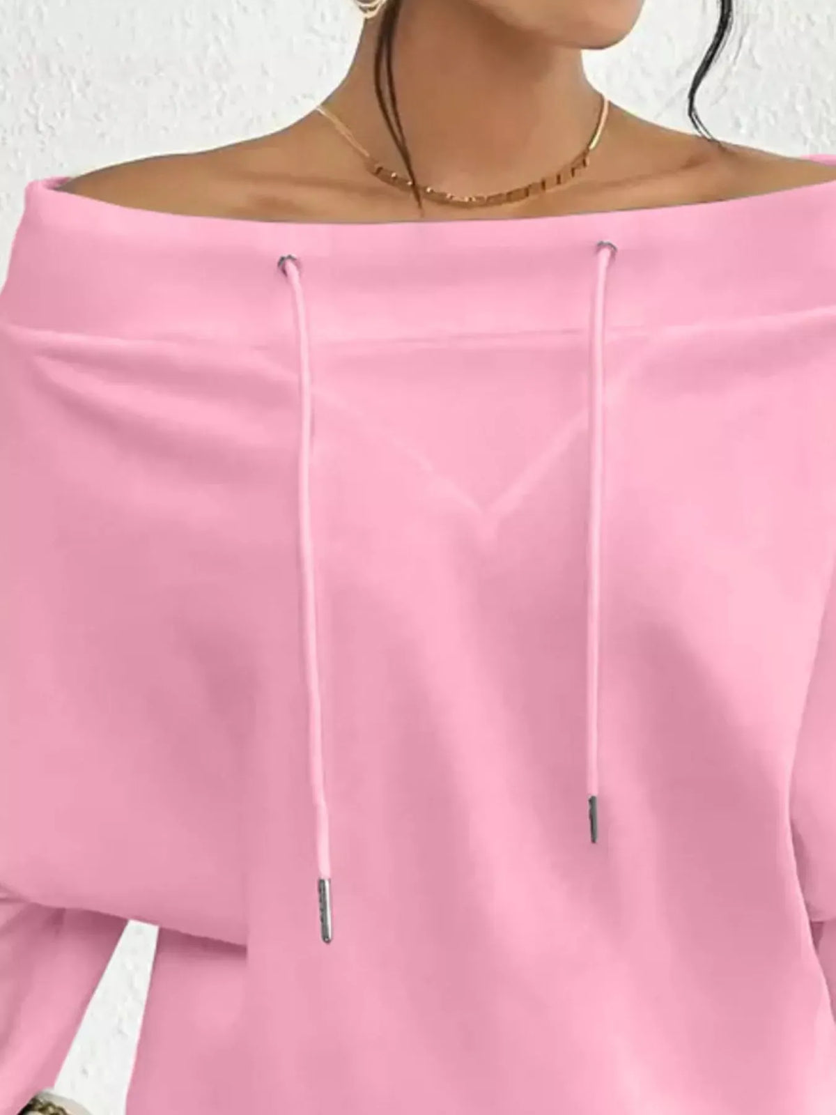 Full Size Off-Shoulder Drawstring Long Sleeve Top Plus Size