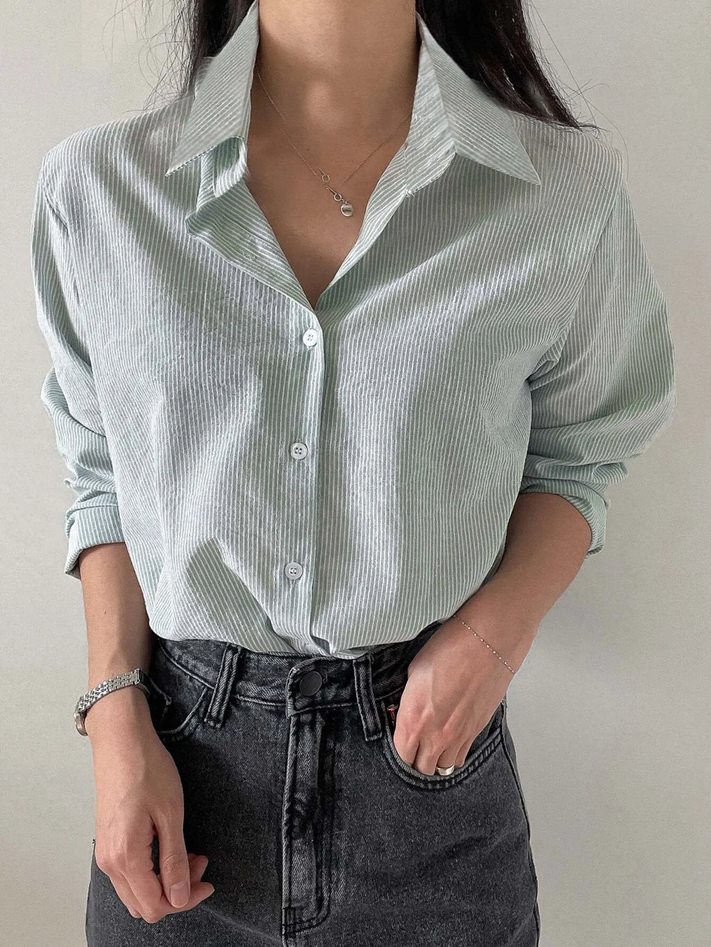 Blusa Feminina Manga Longa Modelo Camisa Verde