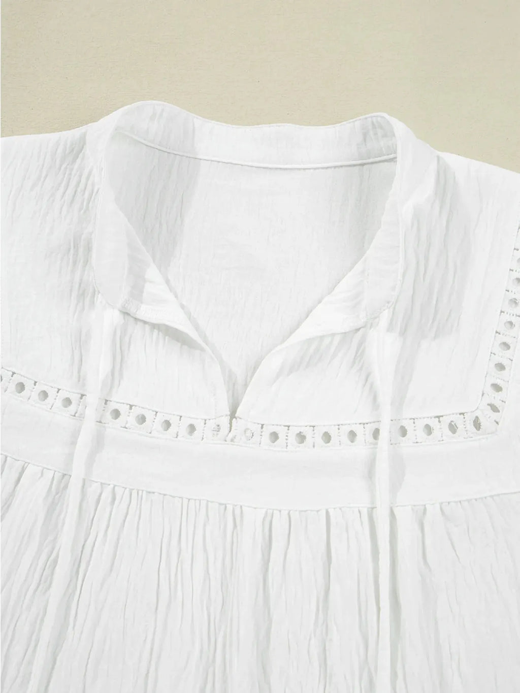 Drawstring Puff Sleeve Tie Neck Blouse