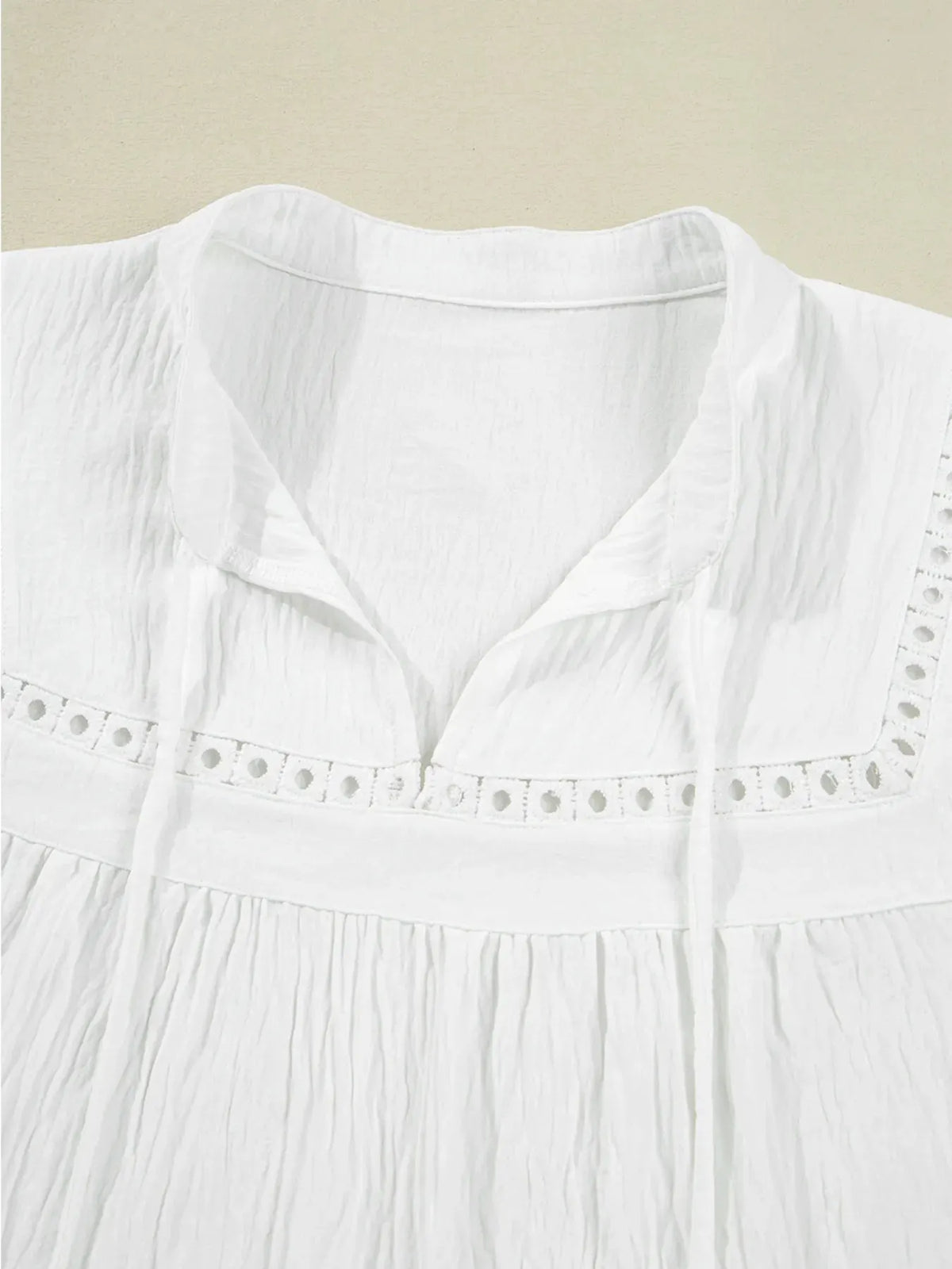 Drawstring Puff Sleeve Tie Neck Blouse