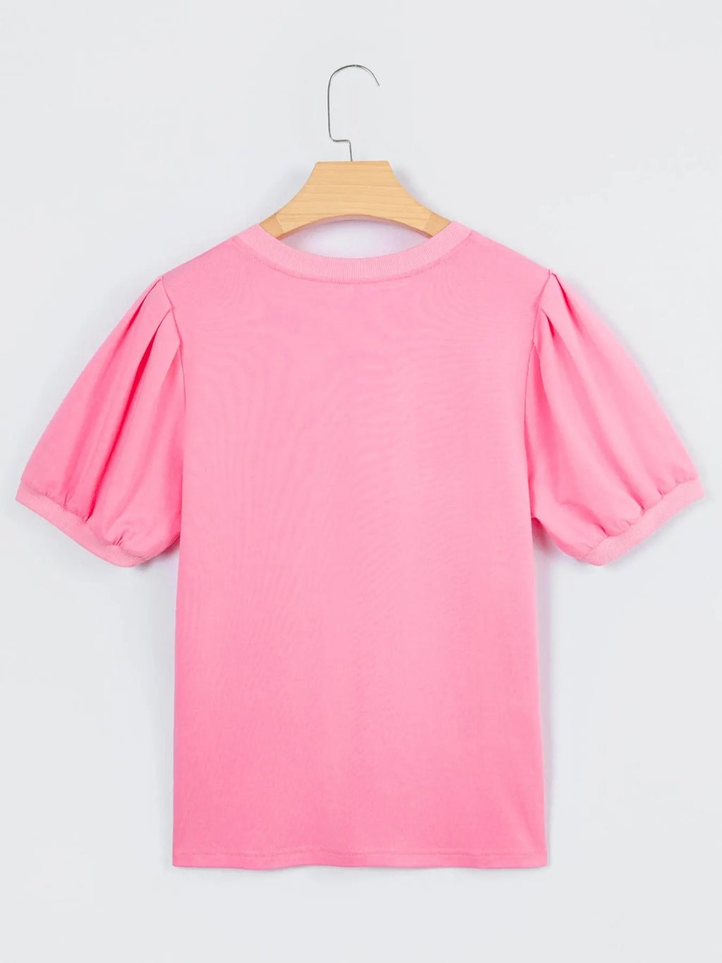 Solid Color V Neck Short Puff Sleeve Blouse
