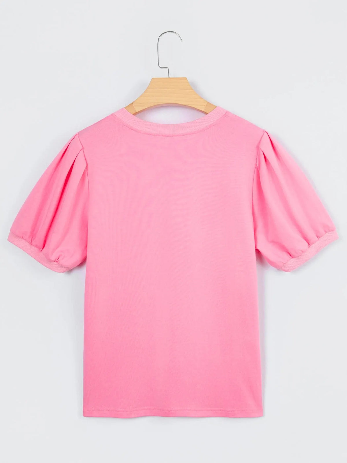 Solid Color V Neck Short Puff Sleeve Blouse
