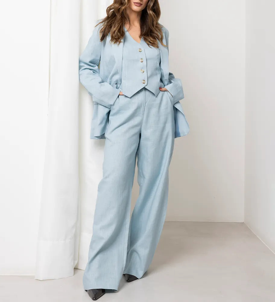 Elegant Blue Women's Blazer Set with Pants and Vest