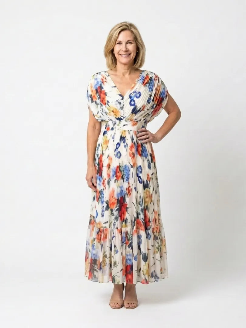 Savannah | Short Sleeve Pleated Floral Midi Dress
