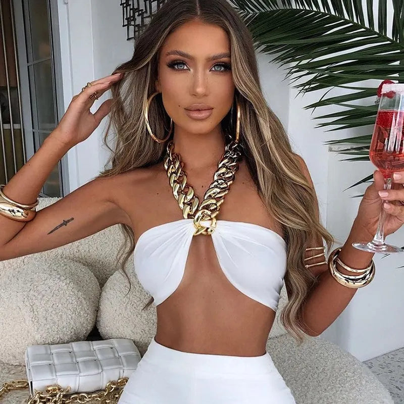 Chain Halter Neck Backless Top
