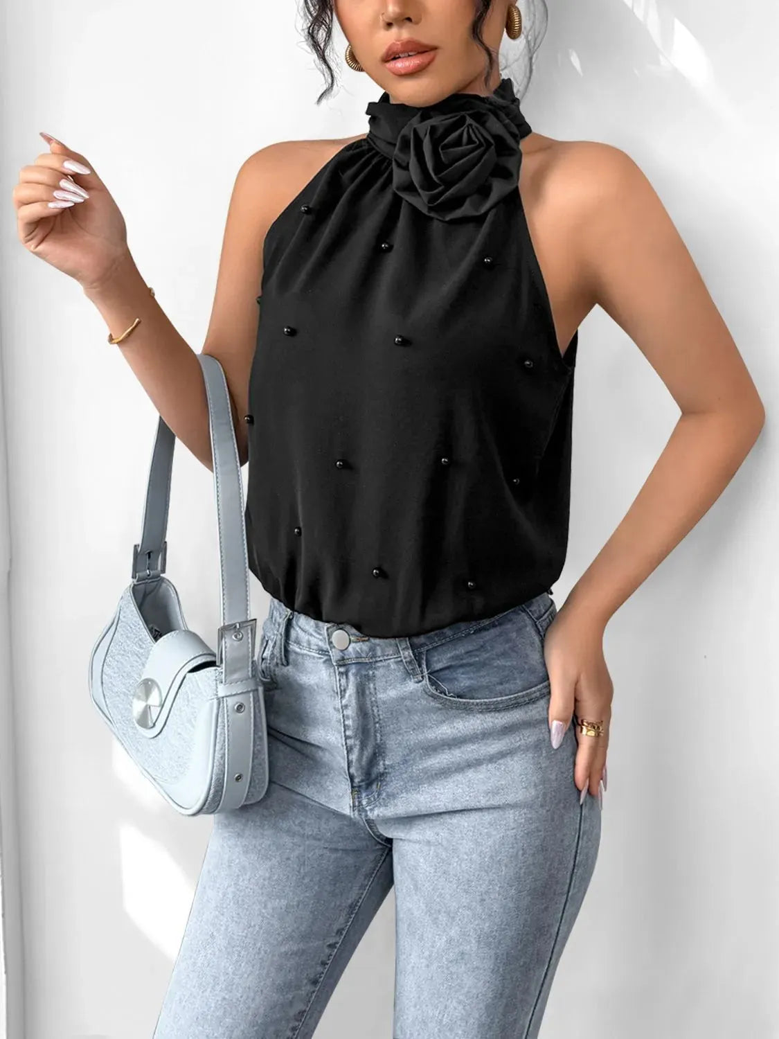3D Flower Grecian Neck Bodysuit