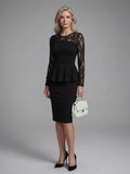 Paloma | Lace Sleeve Peplum Fitted Midi Dress