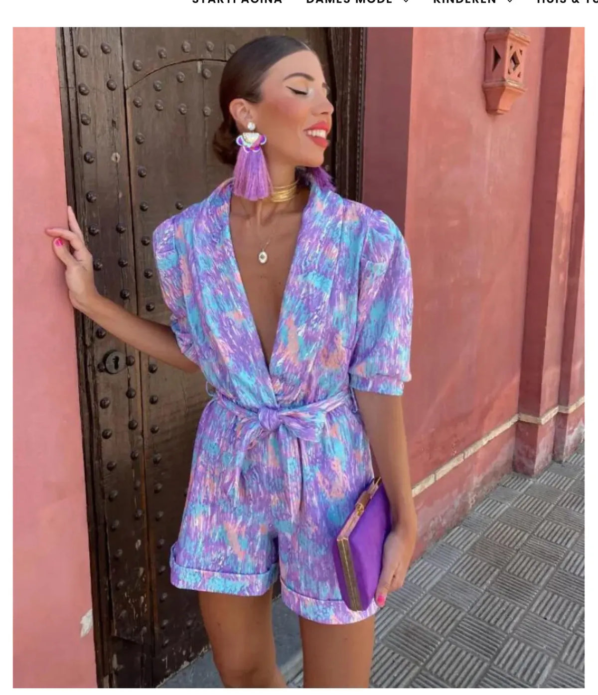 LIVETTE | Dames Zomer Jumpsuit Met V hals & Strik Design