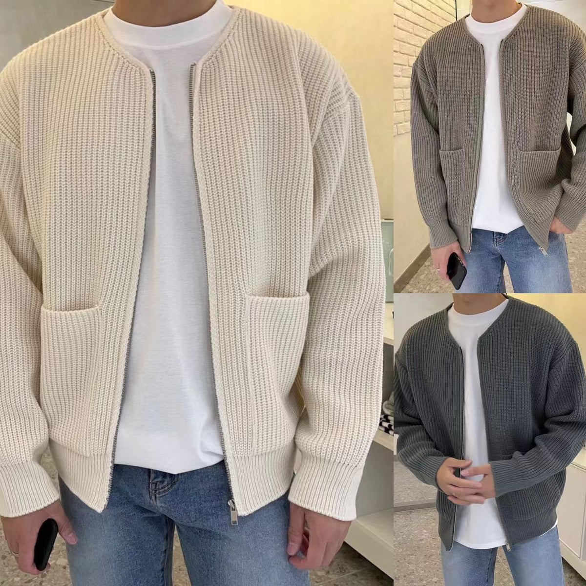 Stehkragen Strickjacke fÃ¼r Herren Warmer und stilvoller Pullover