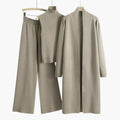 Womenâ€™s Three-Piece Knit Set with Sleeveless Roll Neck and Wide-Leg Trousers