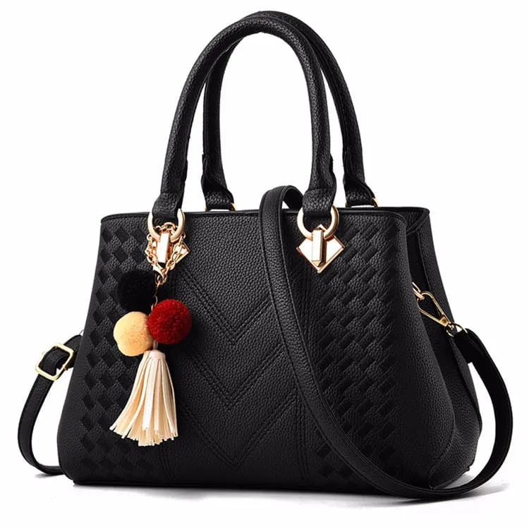 Decorative Shoulder Bag with Embroidery and Pompom