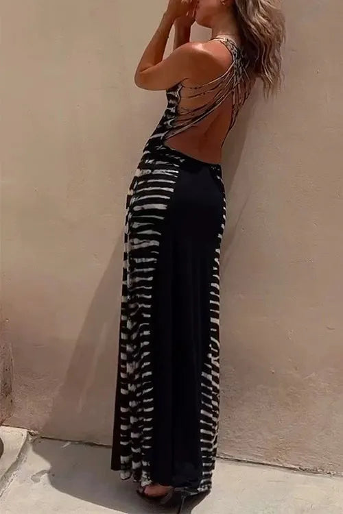 Scoop Neck Back Criss Cross Tie Dye Maxi Dress