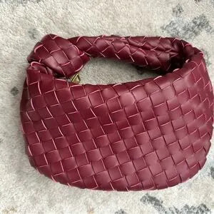 Luxe Bordeaux Women's Handbag with Woven Design