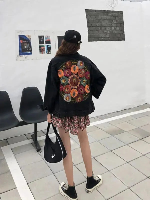 LAYALI | Boho Denim Jasje Voor dames - Boduurwerk op de Rug