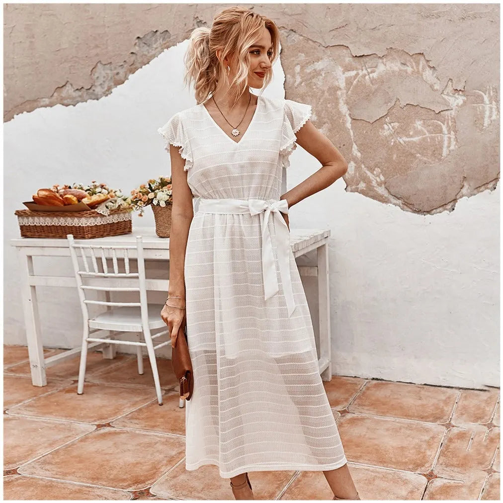 ADRIANA | Zomerse Midi Jurk Voor Dames Met Taille Band - Elegant, Luchtig & Uniek