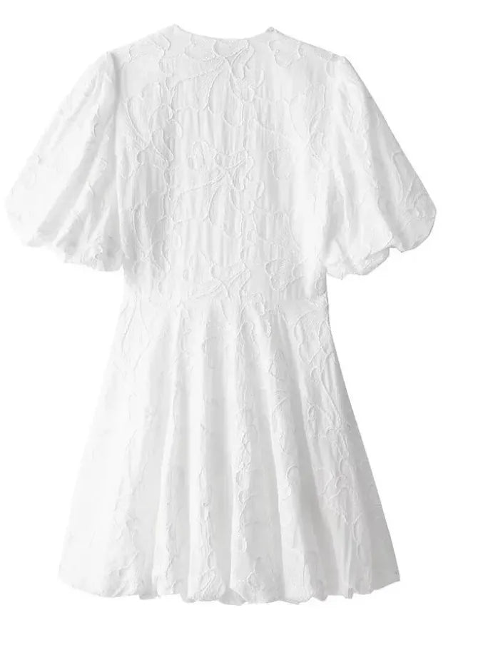LUNARA | Witte Jurk met Pofmouwen - Zomers & Chic