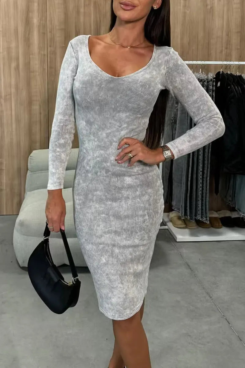 Casual Solid Color Distressed V Neck Wrapped Skirt Dresses
