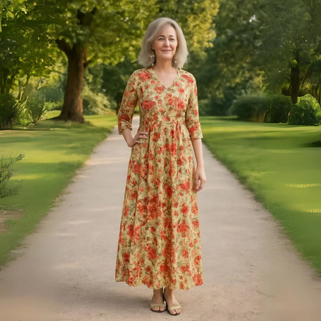Womenâ€™s Boho Maxi Dress with Floral Print and Flowing Fit