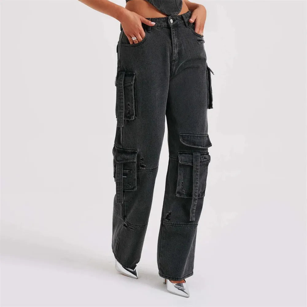JUTTA | Relaxed Fit Cargo Jeans Voor Dames | Bijpassende Top - Stoer, Elegant & Stijlvol