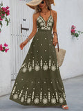 Vestido Longo Verde Militar Estampa Flores