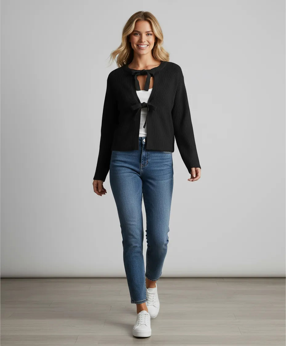 Eleganter Strick-Cardigan mit Bindeband
